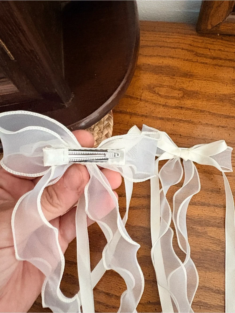 Target White Organza Ribbon Bow Hair Clips Pair